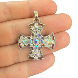 Vintage Jewelry Rhinestone Cross Pendant Religious Jewelry